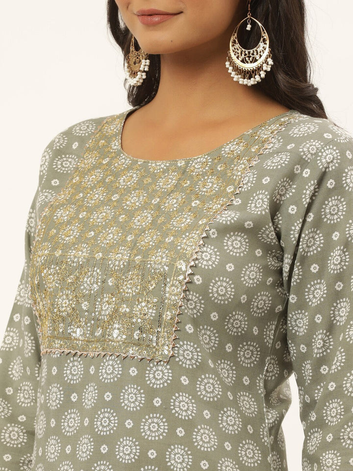 Grey Printed Kurta Set-Yufta Store-6505SETGYM