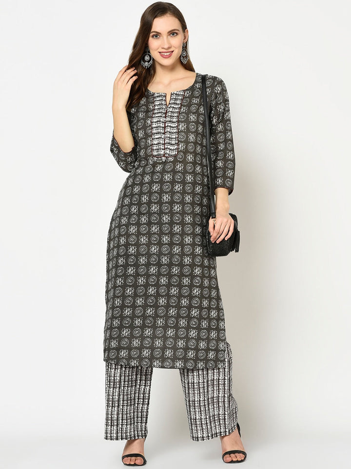 Grey Printed Kurta Set-Yufta Store-7622SETGYS