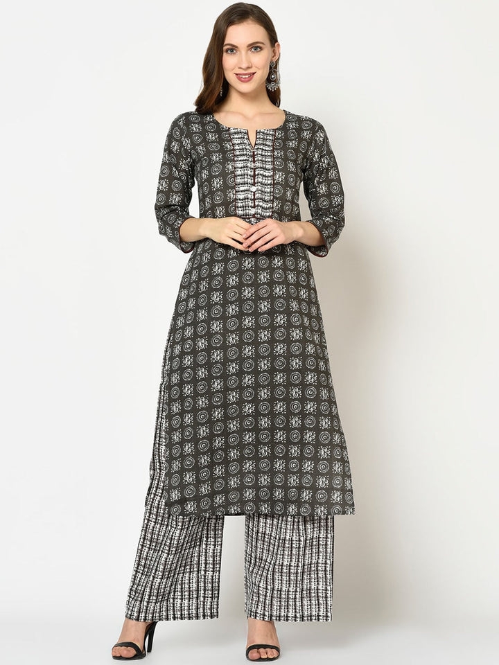 Grey Printed Kurta Set-Yufta Store-7622SETGYS