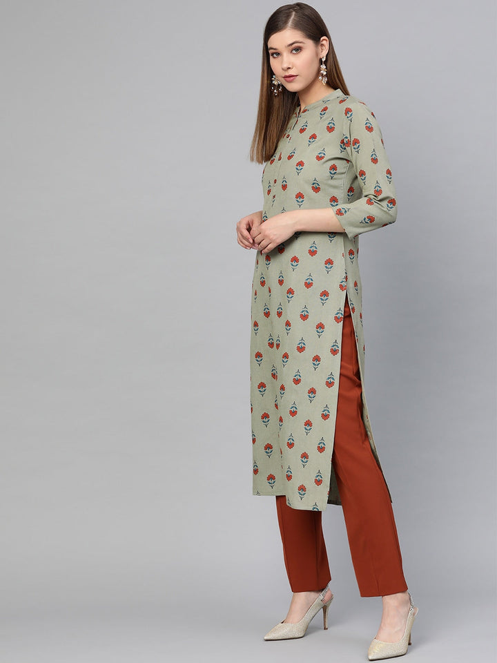 Grey Printed Kurta-Yufta Store-7239KURGYS