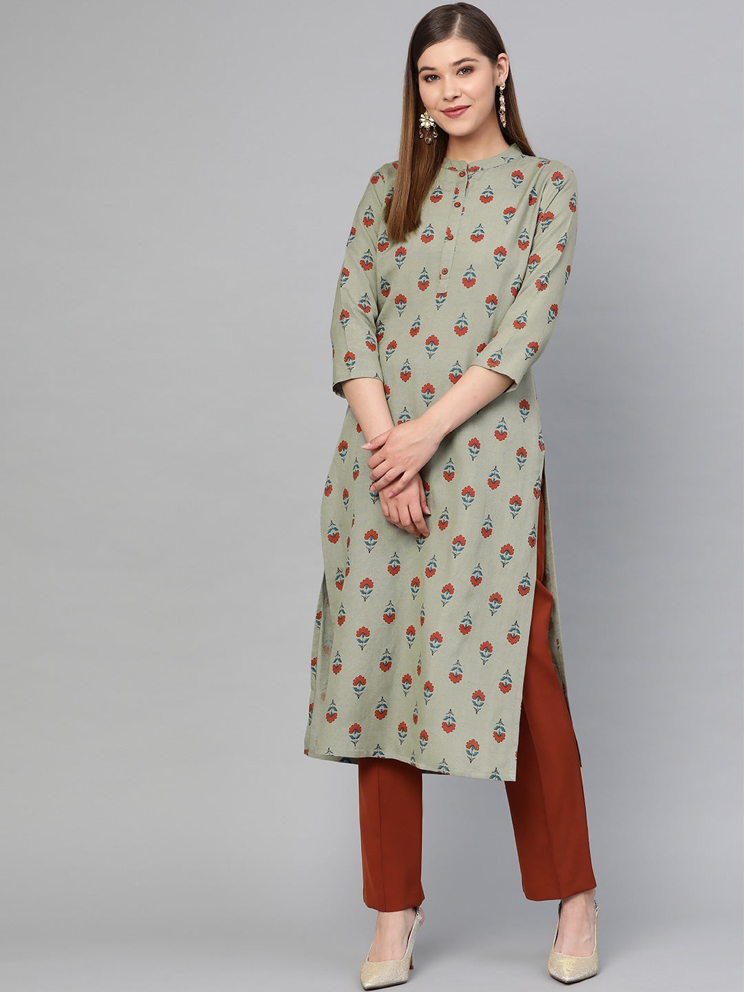 Grey Printed Kurta-Yufta Store-7239KURGYS