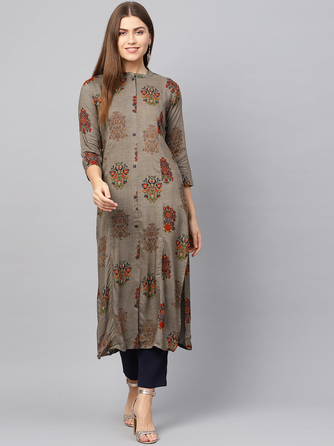 Grey Straight Kurta-Yufta Store-683KURGYSS