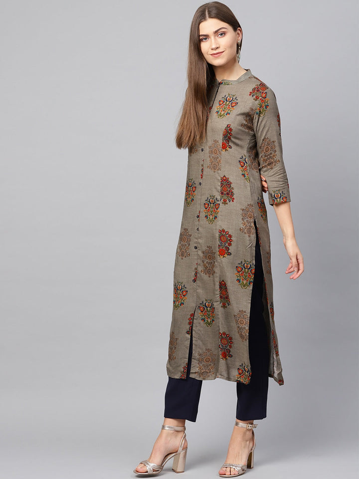 Grey Straight Kurta-Yufta Store-683KURGYSS