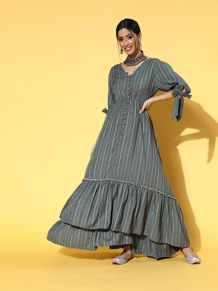 Grey Striped Dress-Yufta Store-9612DRSGYS