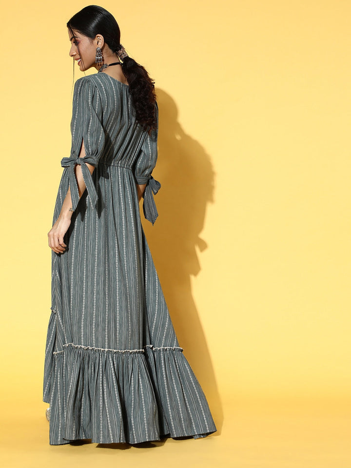 Grey Striped Dress-Yufta Store-9612DRSGYS