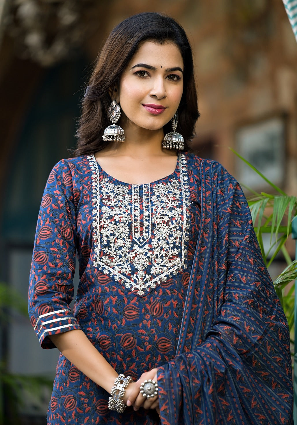 Indigo Blue Ethnic Motifs Dori_Embroidery Kurta Sharara With Dupatta Set