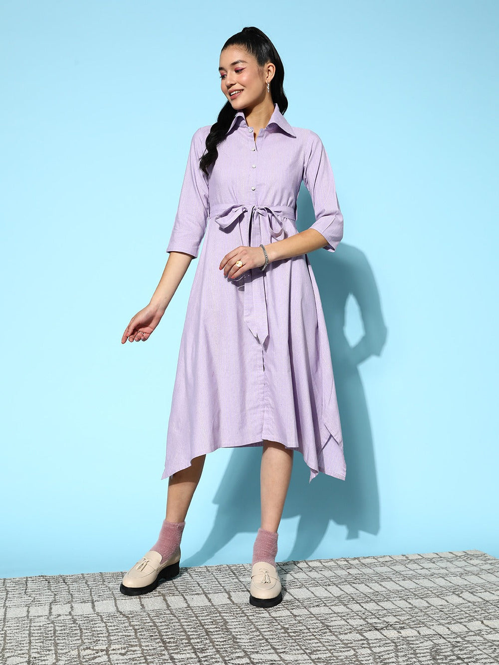 Lavender Belted Midi Dress-Yufta Store-8150DRSLVXS
