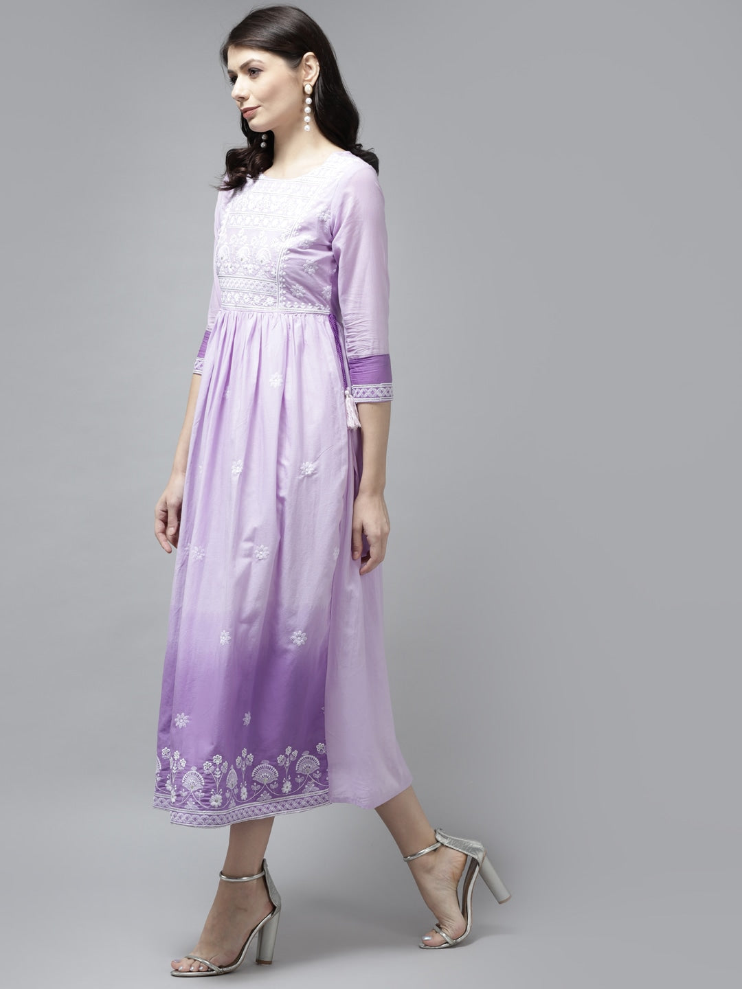 Lavender Cotton Ethnic Midi Dress