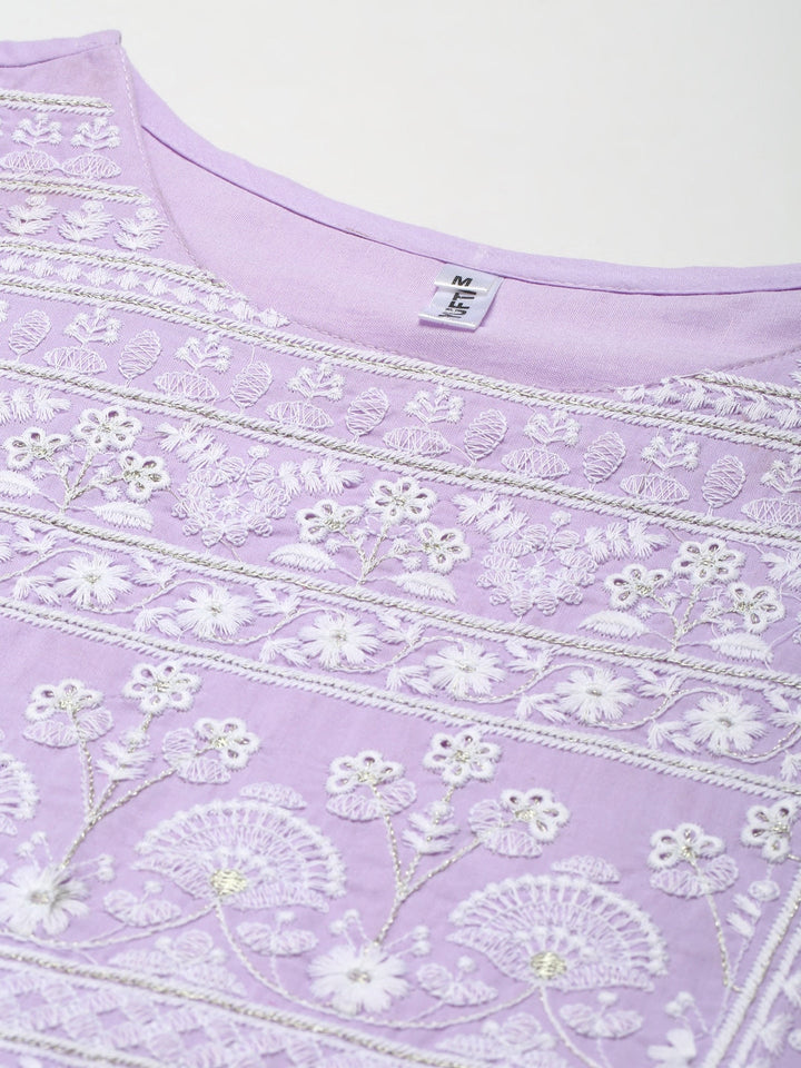 Lavender Cotton Ethnic Midi Dress-Yufta Store-2752DRSLVM
