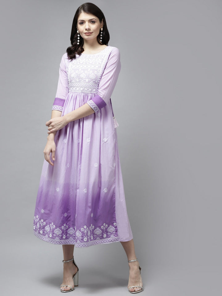 Lavender Cotton Ethnic Midi Dress-Yufta Store-2752DRSLVM