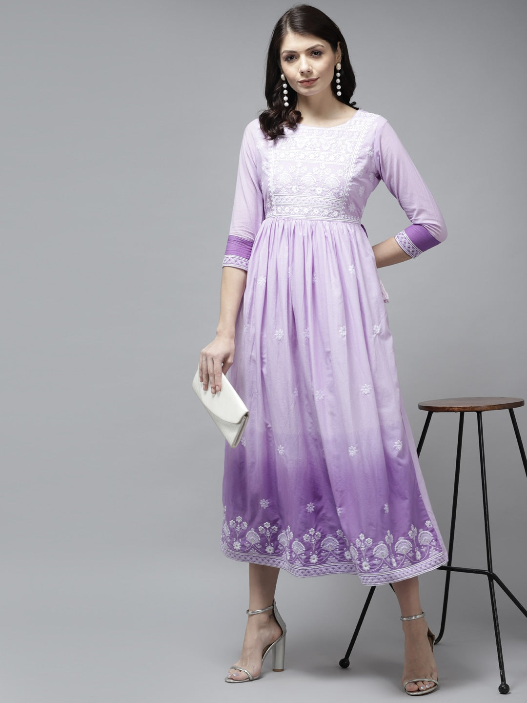 Lavender Cotton Ethnic Midi Dress