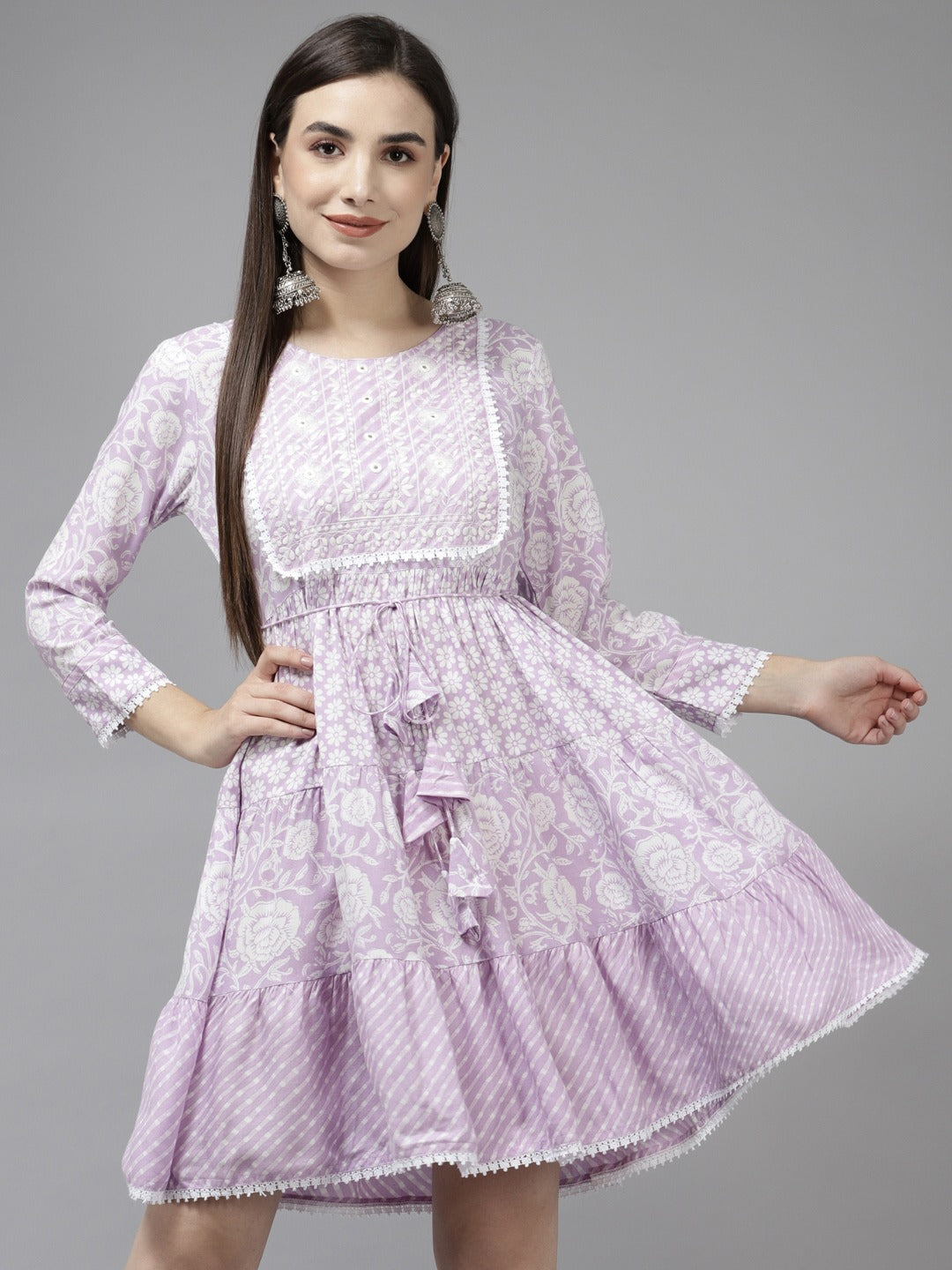 Lavender Embroidered Dress-Yufta Store-9870DRSLVS