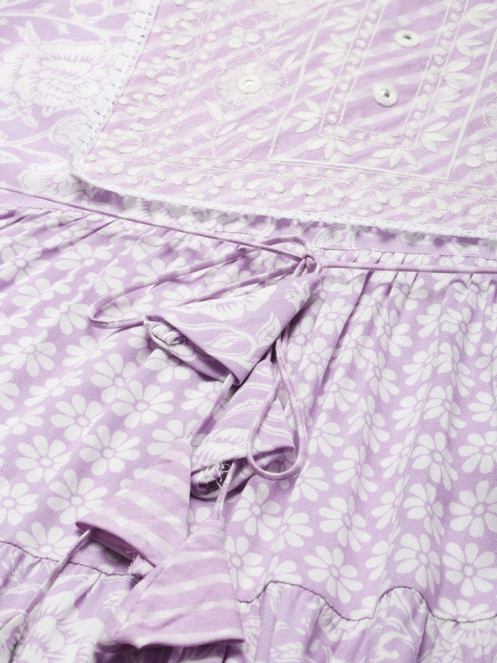 Lavender Embroidered Dress-Yufta Store-9870DRSLVS