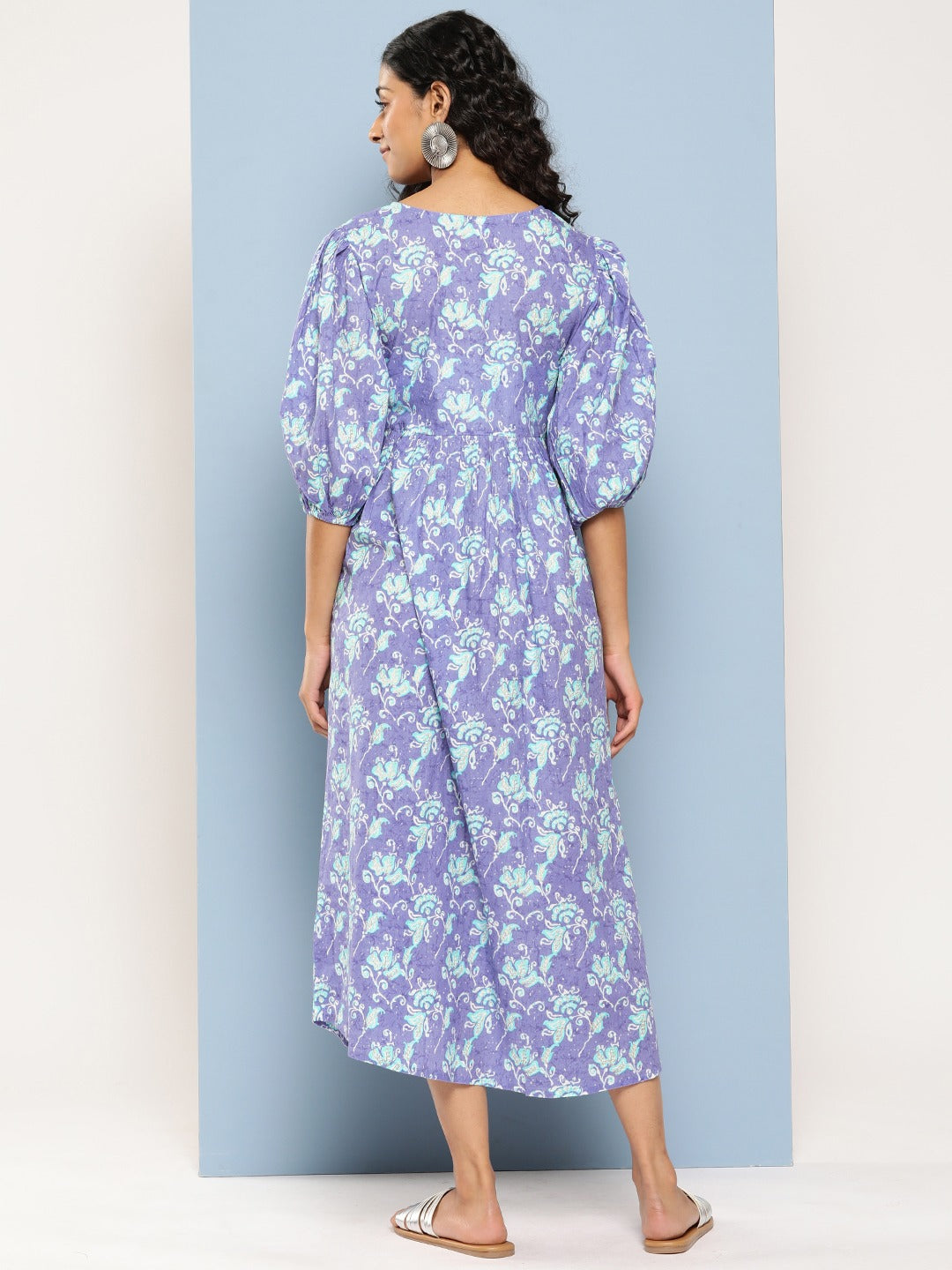 Lavender Floral Print Flared Sleeve Maxi Dress-Yufta Store-8515DRSLVS