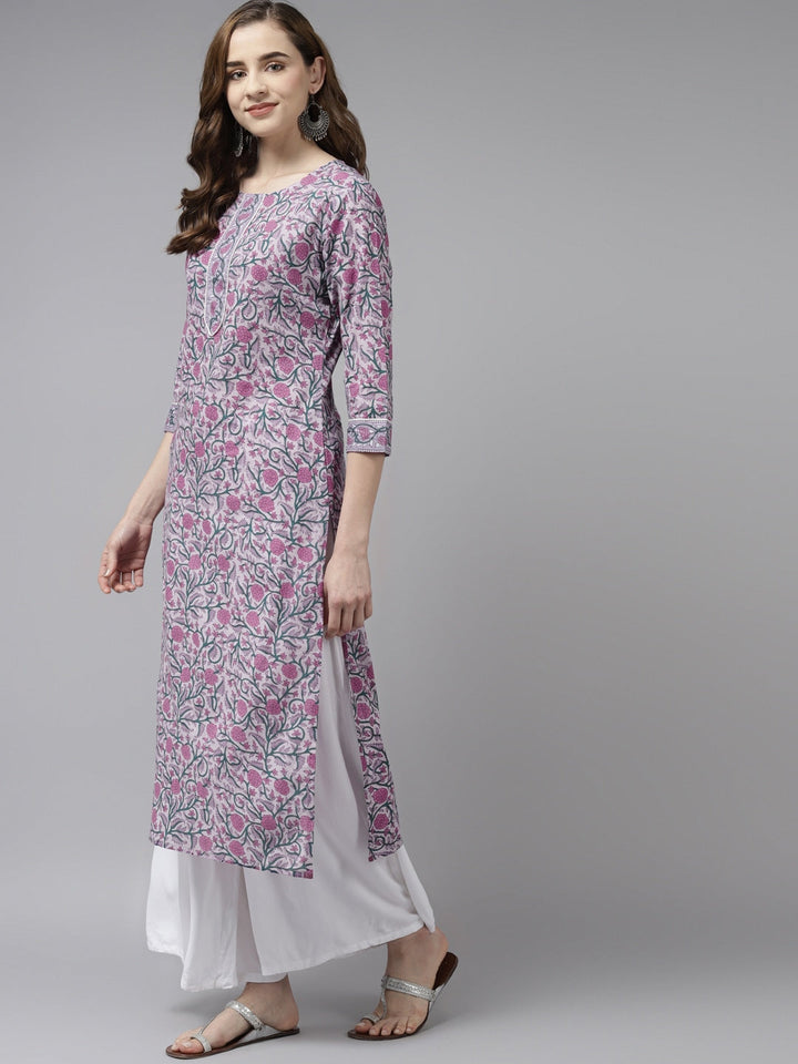 Lavender & Green Printed Kurta-Yufta Store-8053KURLVS