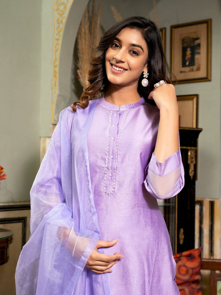 Lavender Patch_Work Kurta Trouser with Dupatta Set-Yufta Store-1648SKDLVM