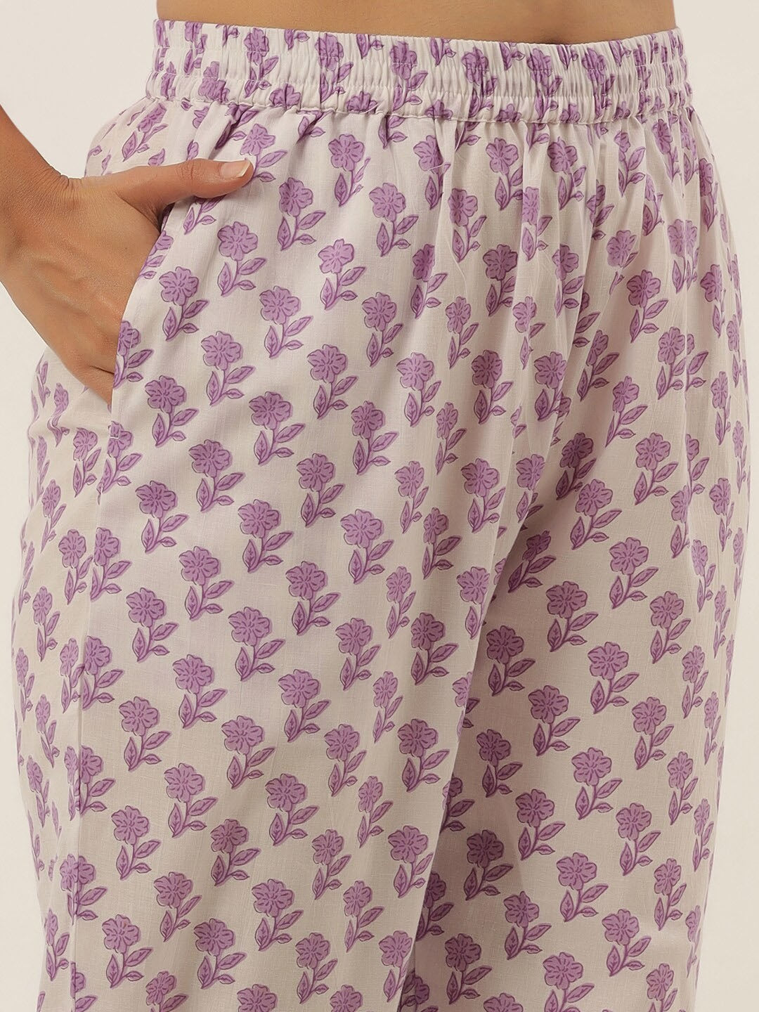 Lavender Printed Cotton Dupatta Set