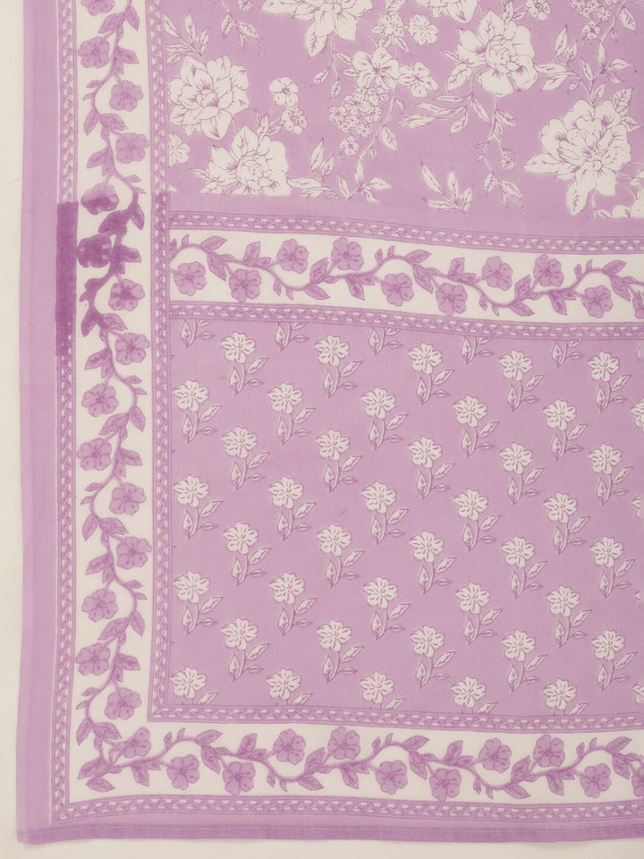 Lavender Printed Cotton Dupatta Set
