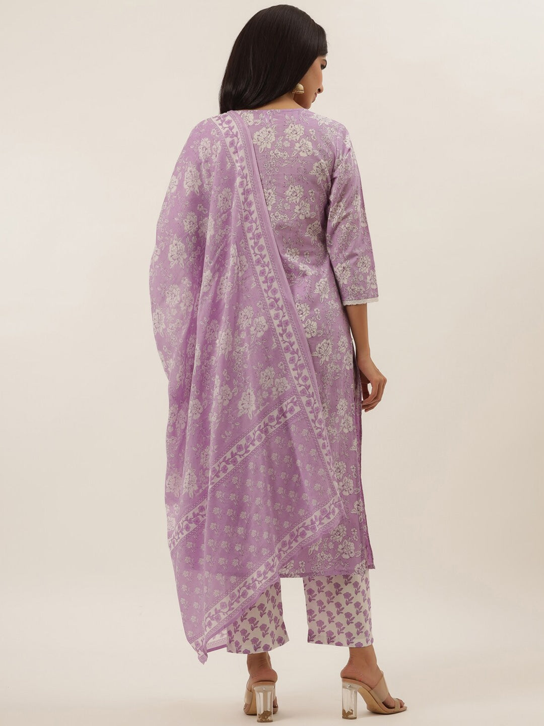 Lavender Printed Cotton Dupatta Set