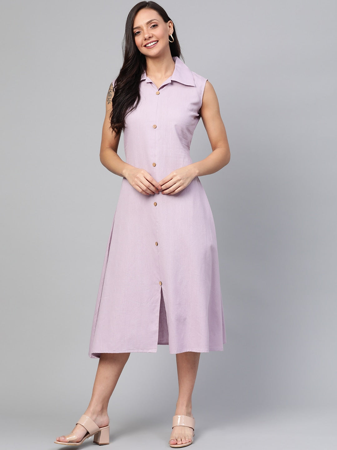 Lavender Solid Dress-Yufta Store-7459DRSLVSS