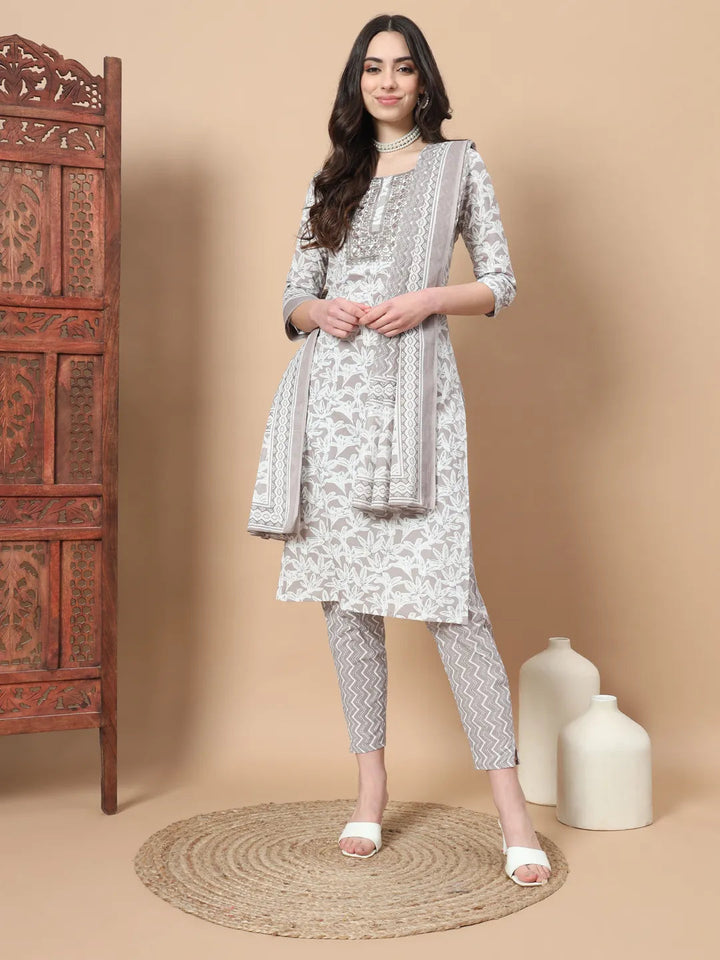 Light Brown Floral,Sequins_Work Straight Kurta Trouser And Dupatta Set-Yufta Store-1752SKDBRS