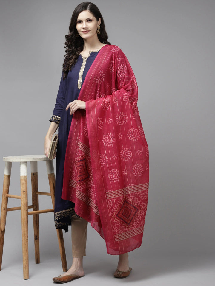 Magenta Cotton Silk Dupatta with Zari-Yufta Store-9343DPTPK