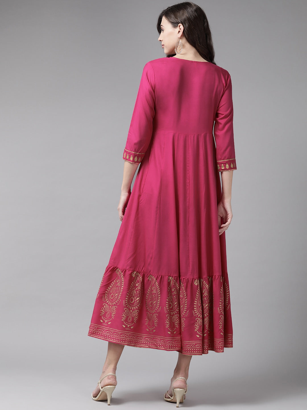 Magenta Ethnic Motifs Ethnic Maxi Dress-Yufta Store-9387DRSPKS