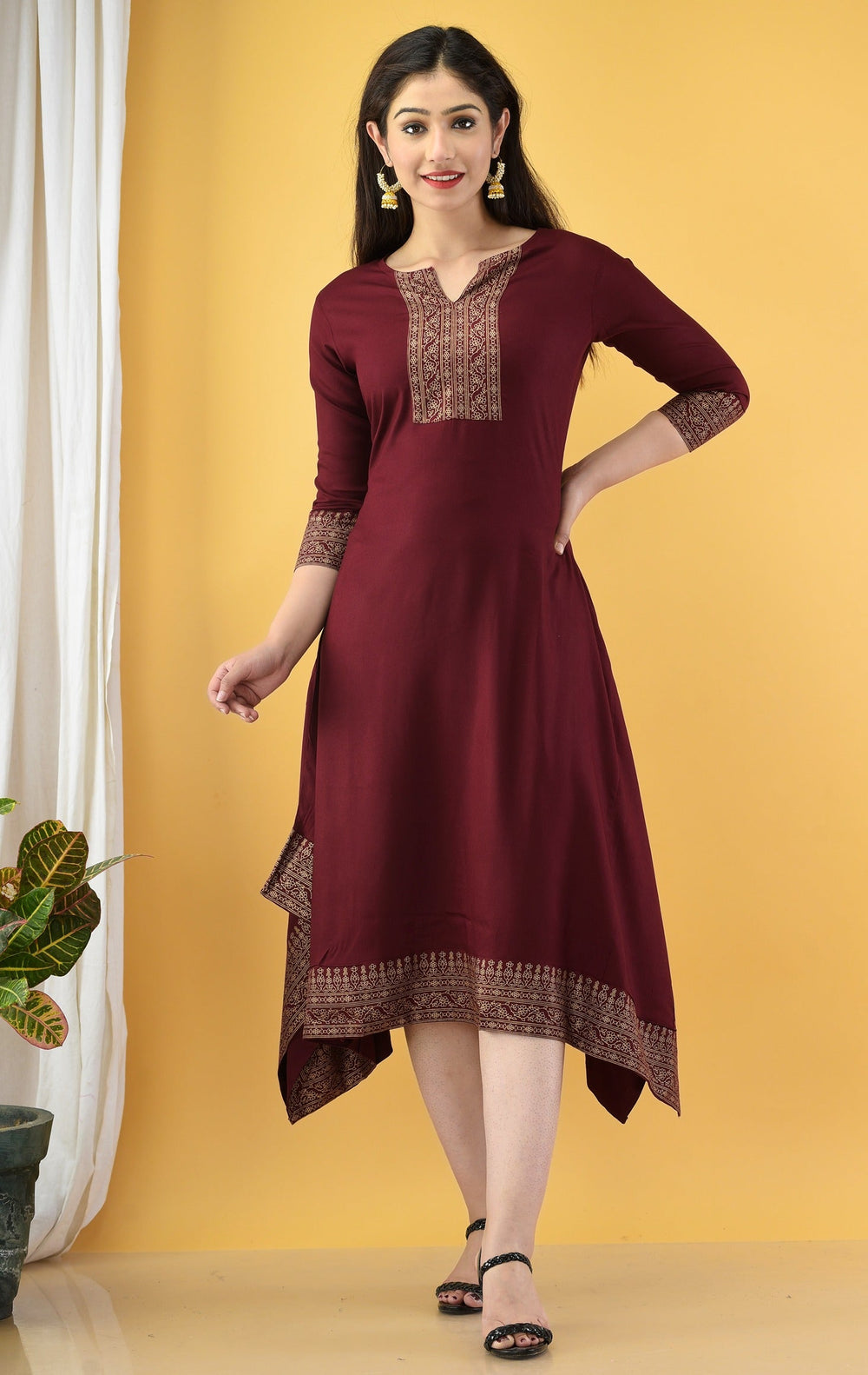 Maroon A-Line Kurta-Yufta Store-7748KURMRS