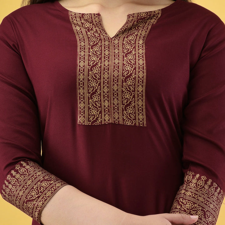 Maroon A-Line Kurta-Yufta Store-7748KURMRS