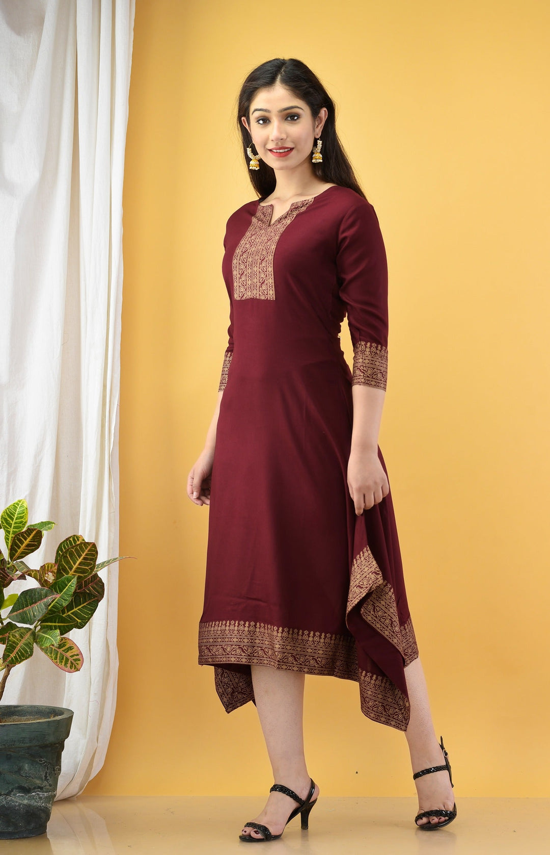 Maroon A-Line Kurta-Yufta Store-7748KURMRS