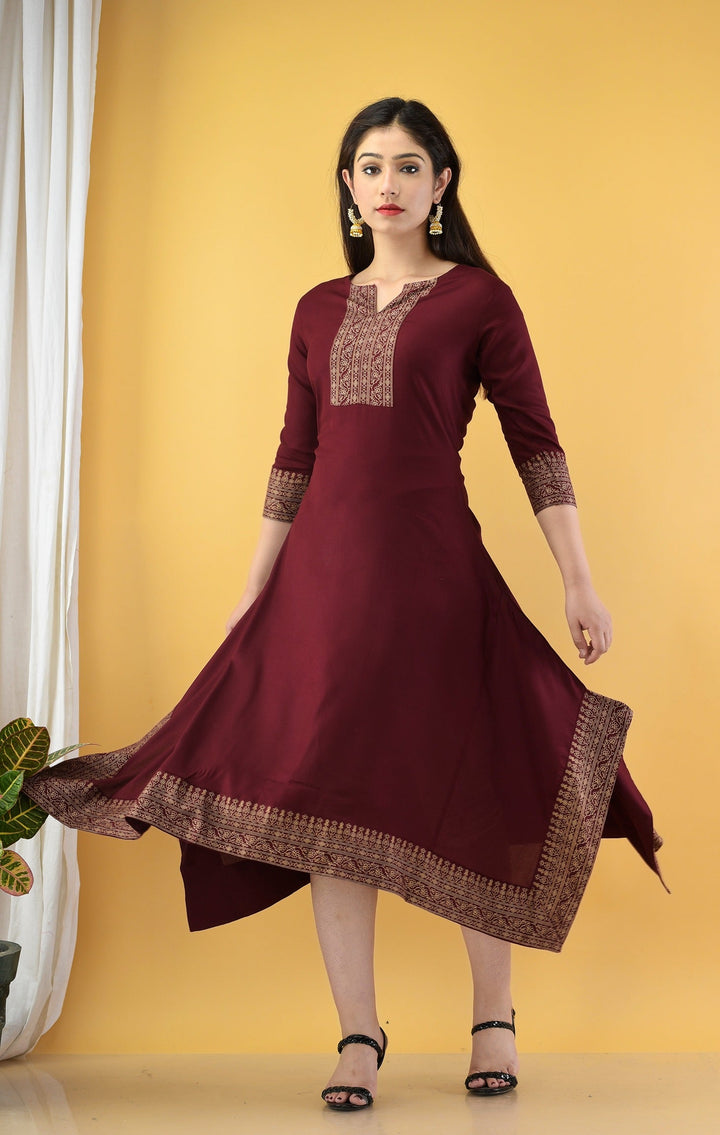 Maroon A-Line Kurta-Yufta Store-7748KURMRS