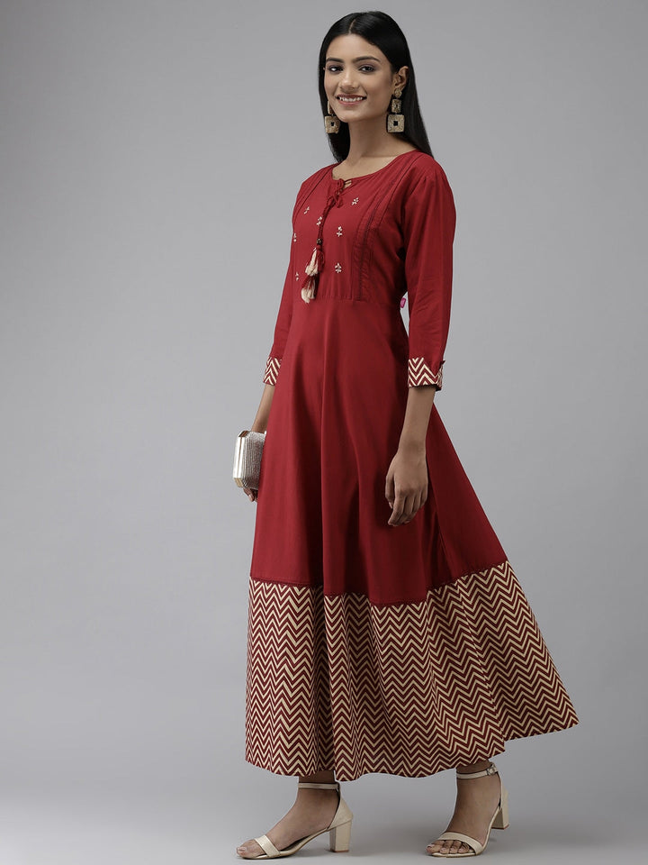 Maroon A-Line Solid Kurta-Yufta Store-7677KURMRS