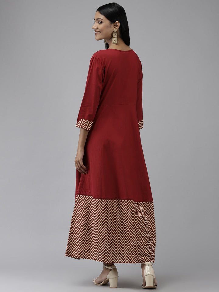 Maroon A-Line Solid Kurta-Yufta Store-7677KURMRS