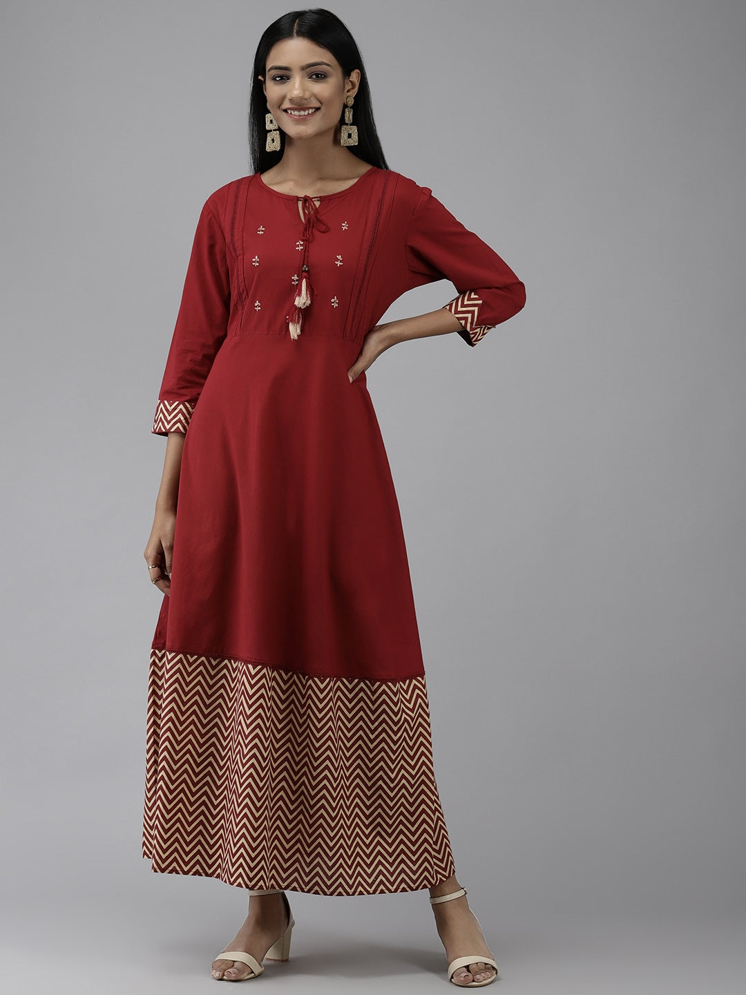 Maroon A-Line Solid Kurta-Yufta Store-7677KURMRS