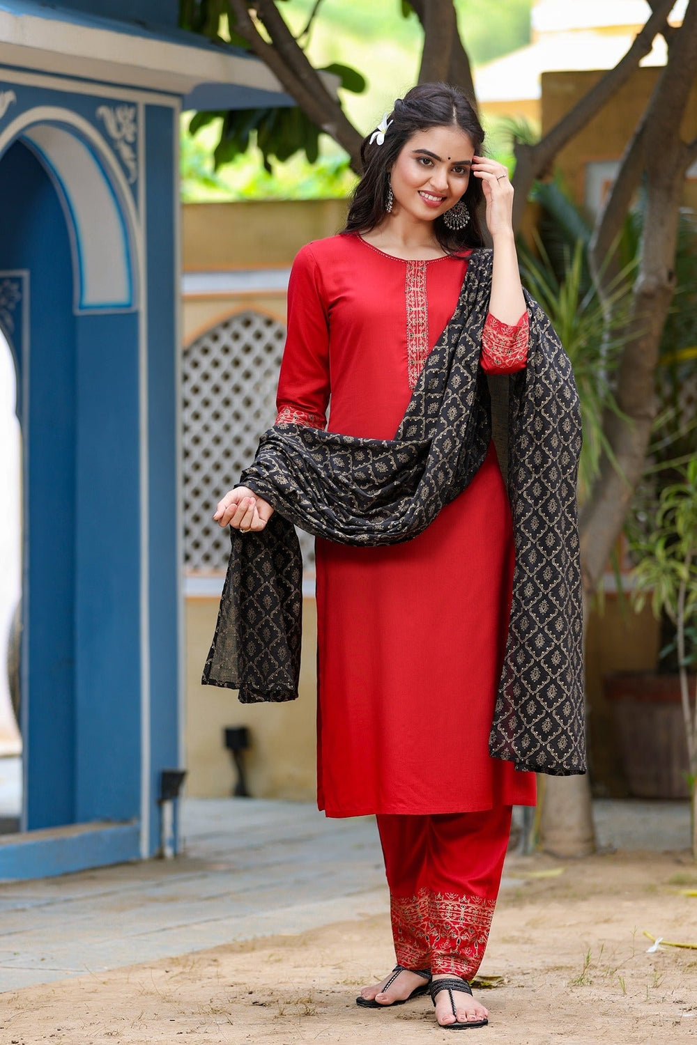 Maroon & Black Solid Dupatta Set-Yufta Store-2013SKDMRM