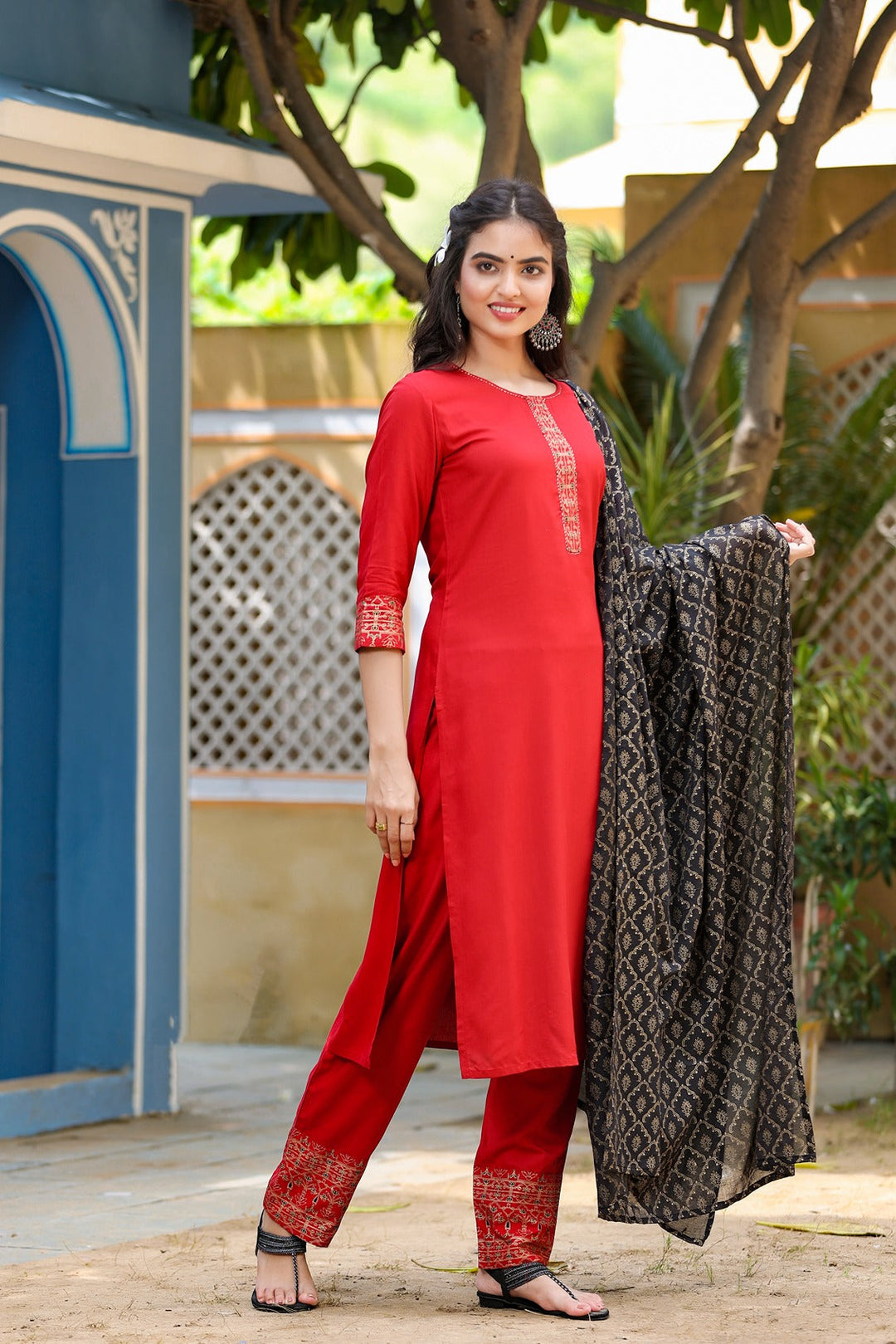 Maroon & Black Solid Dupatta Set-Yufta Store-2013SKDMRM