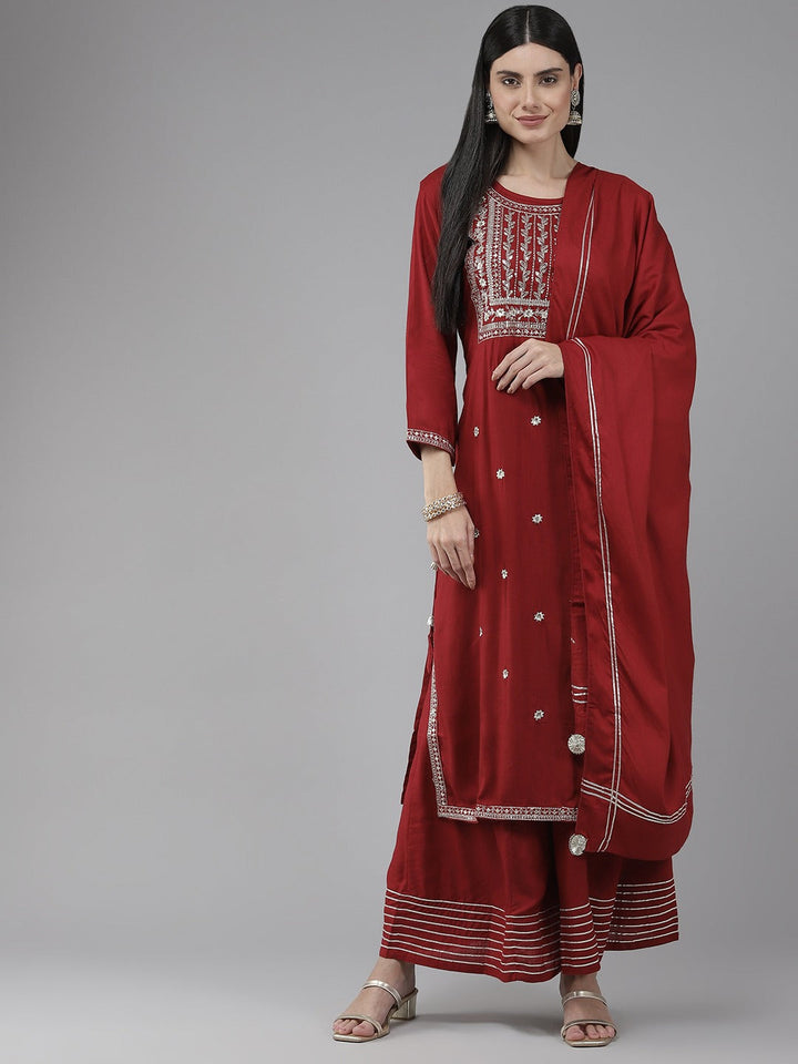 Maroon Embroidered Dupatta Set-Yufta Store-9894SKDMRS