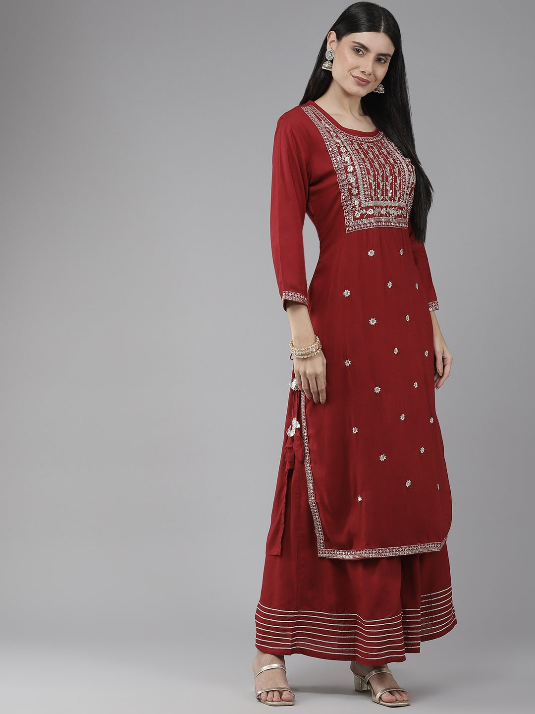 Maroon Embroidered Dupatta Set-Yufta Store-9894SKDMRS