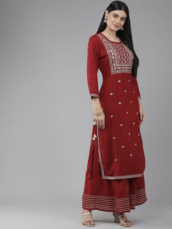 Maroon Embroidered Dupatta Set-Yufta Store-9894SKDMRS