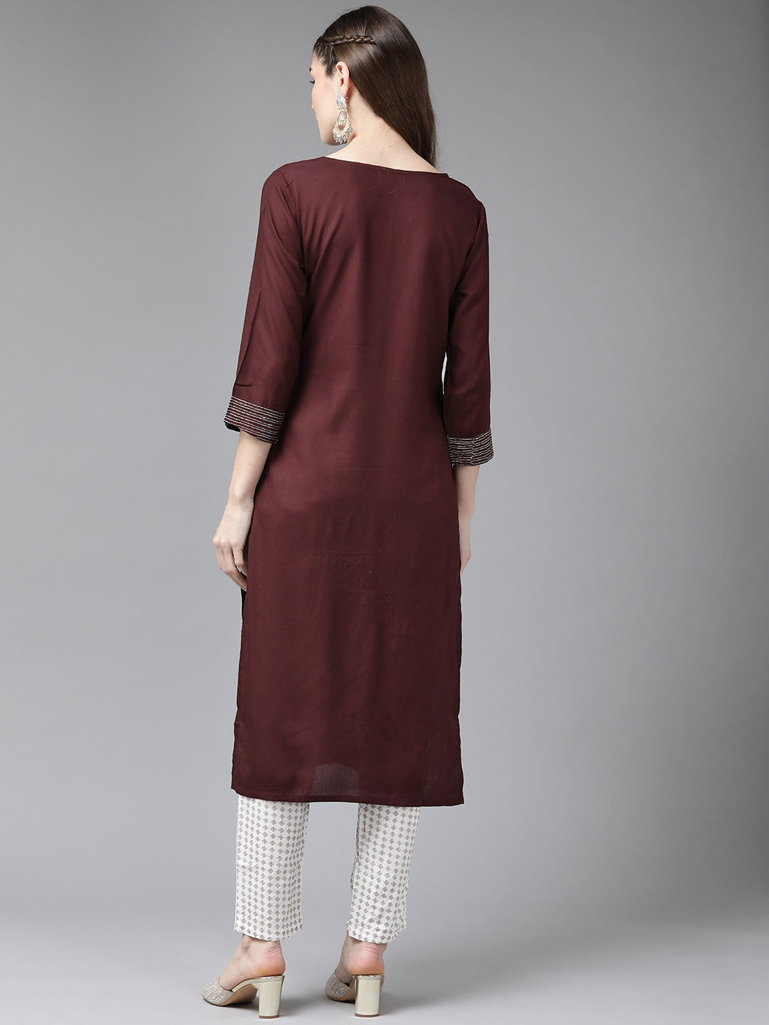 Maroon Embroidered Kurta Set-Yufta Store-2743SETMRM