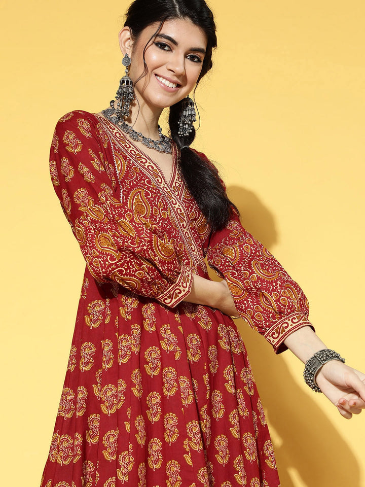 Maroon Ethnic Dress-Yufta Store-9597DRSRDS