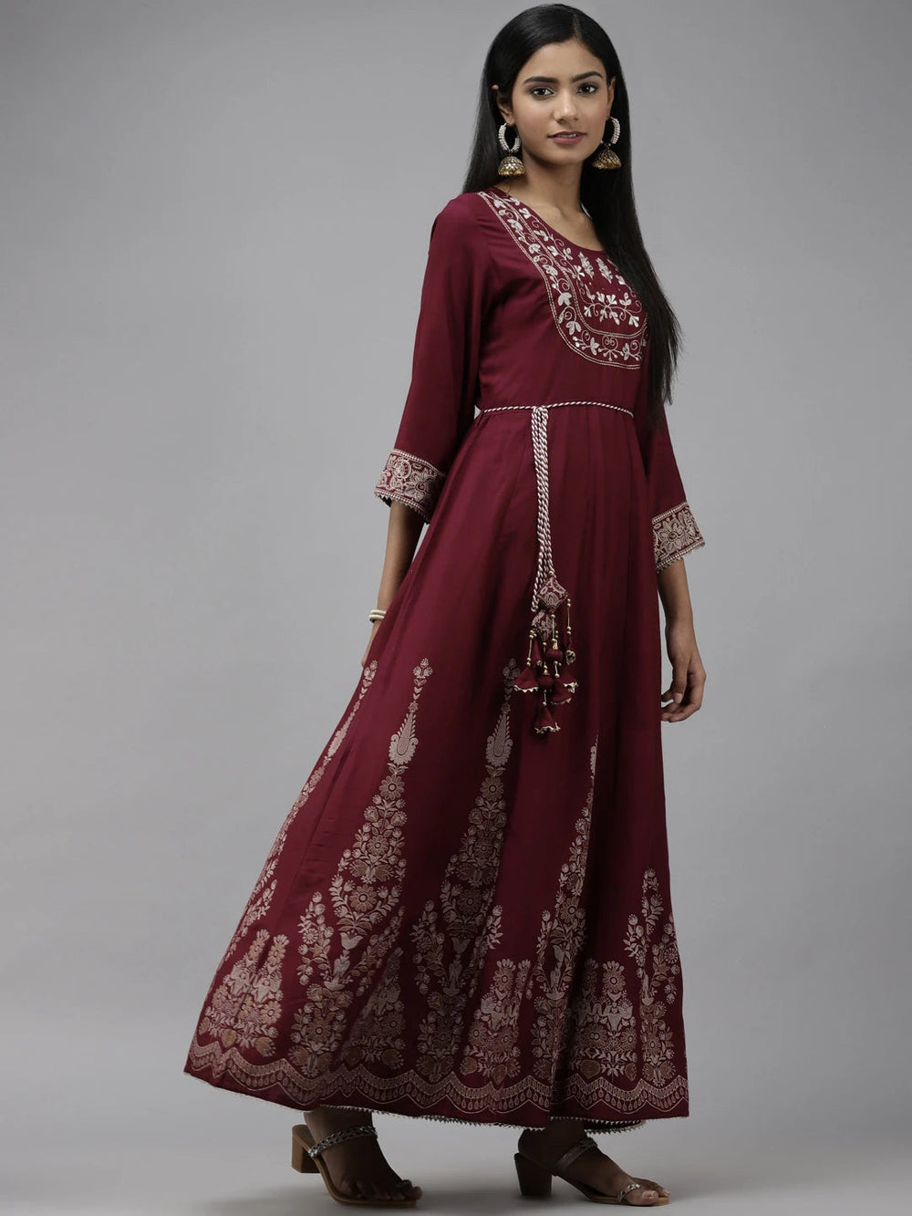 Maroon Ethnic Dupatta Set-Yufta Store-2129SKDMRM