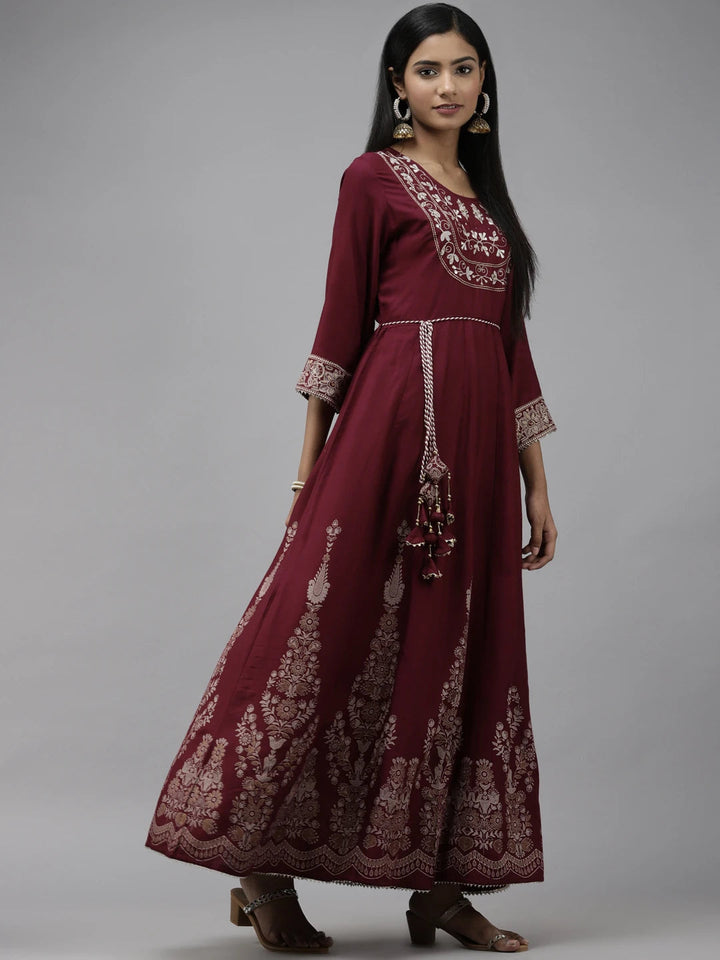 Maroon Ethnic Dupatta Set-Yufta Store-2129SKDMRM