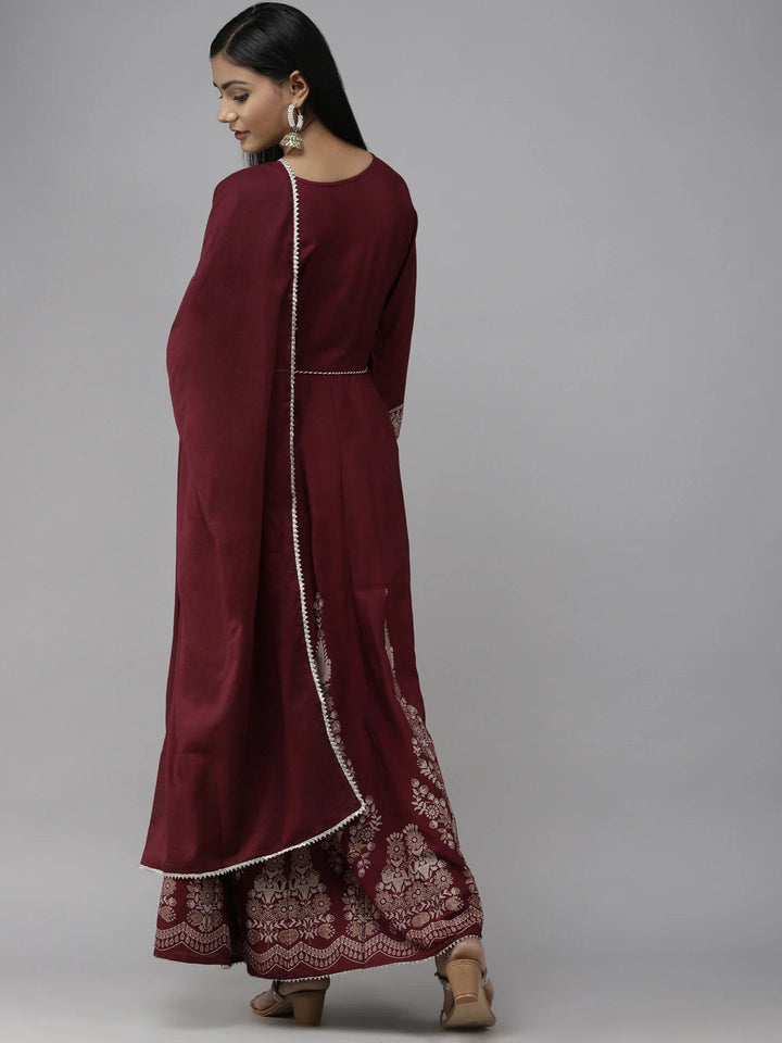 Maroon Ethnic Dupatta Set-Yufta Store-2129SKDMRM