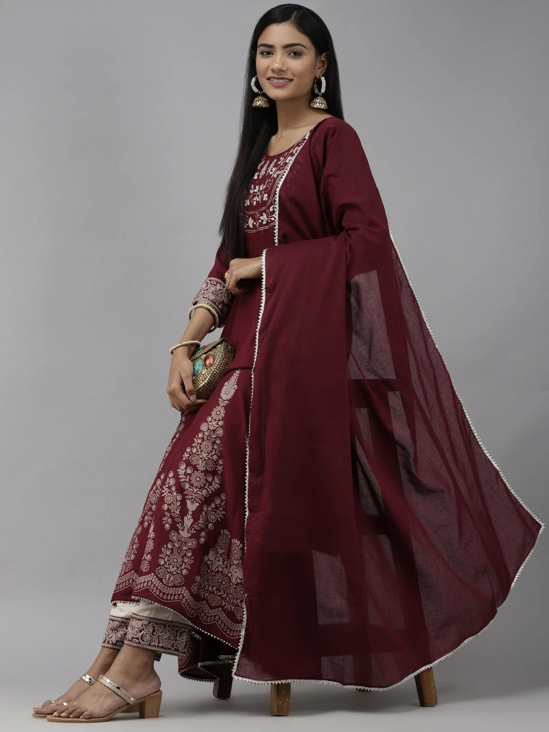 Maroon Ethnic Dupatta Set-Yufta Store-2129SKDMRM