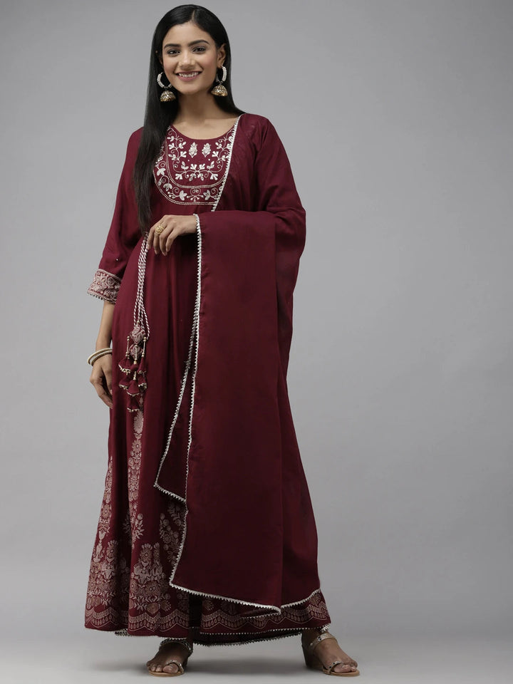 Maroon Ethnic Dupatta Set-Yufta Store-2129SKDMRM