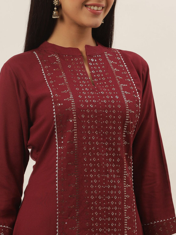 Maroon Ethnic Motifs Dupatta Set-Yufta Store-5138SKDMRM