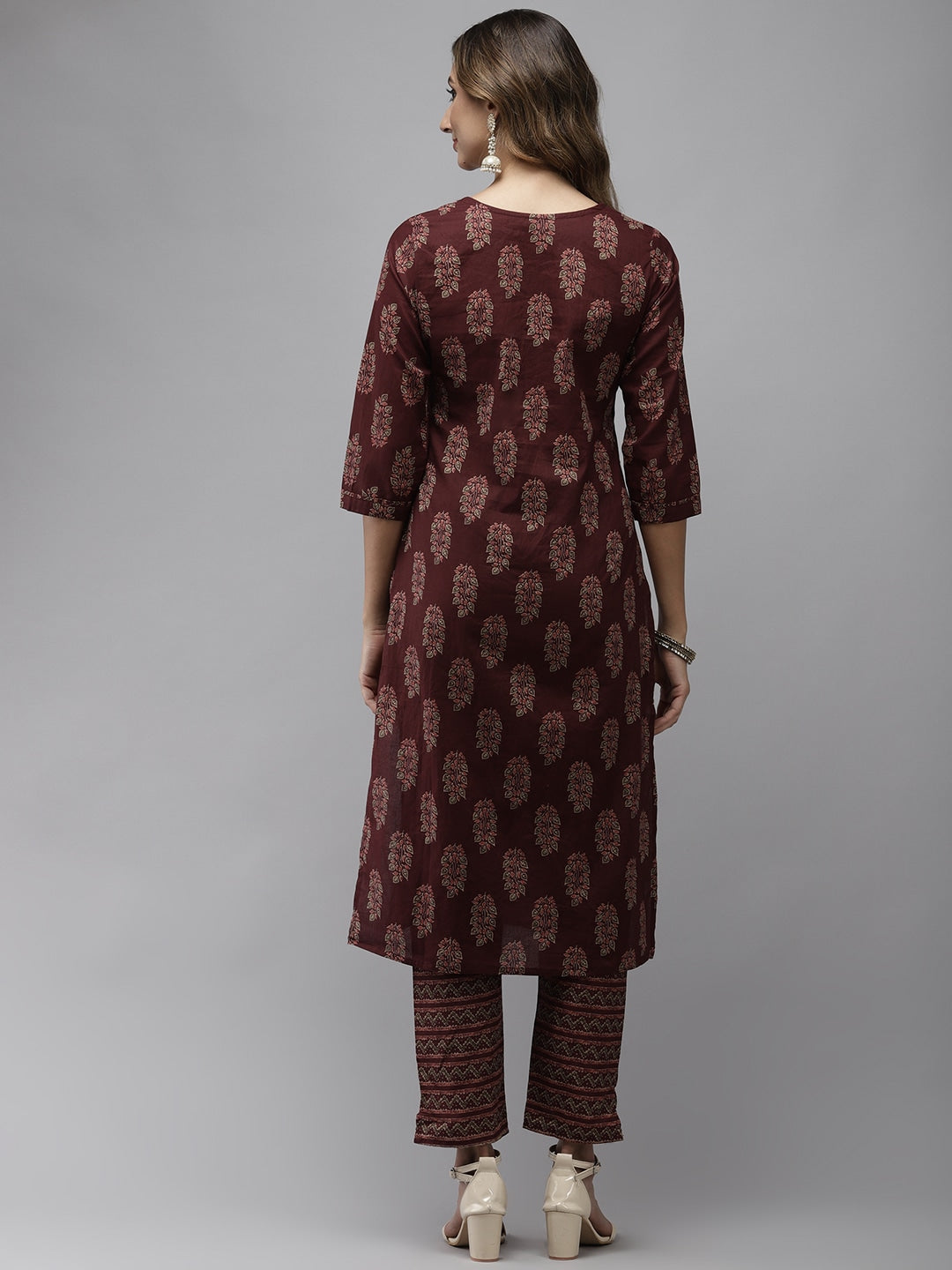 Maroon Ethnic Motifs Printed Kurta Set-Yufta Store-4707SETMRS