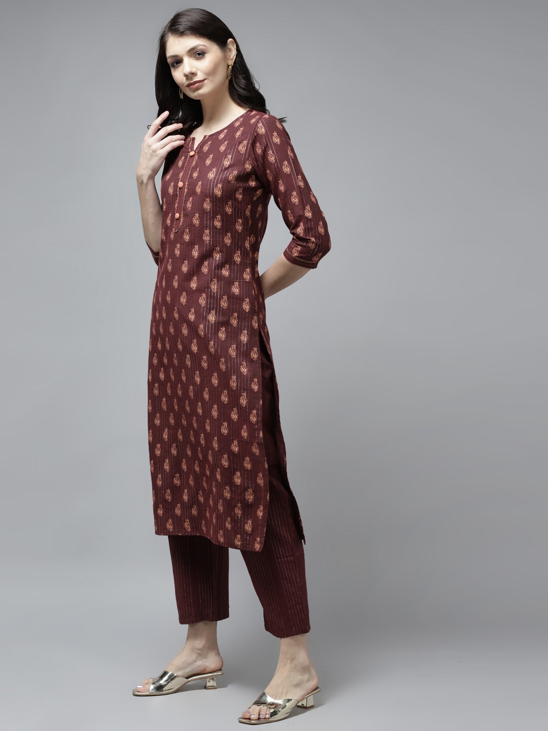 Maroon Ethnic Motifs Printed Kurta Set-Yufta Store-9730SETBRS