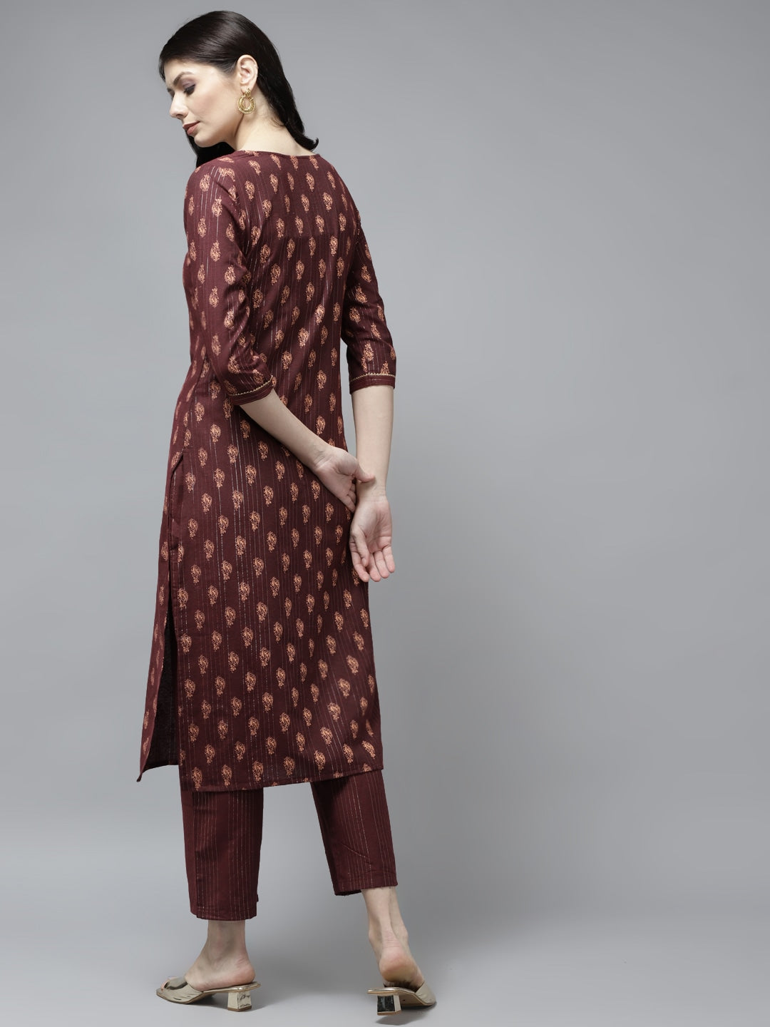 Maroon Ethnic Motifs Printed Kurta Set-Yufta Store-9730SETBRS